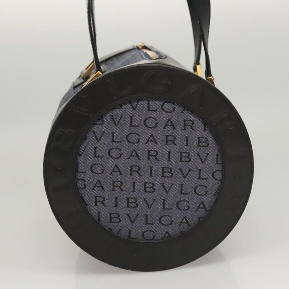 BVLGARI Hand Bag Canvas Navy Gold Auth 121454 - Picture 6 of 16